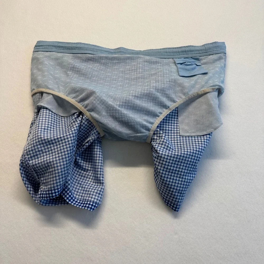 Peter Millar Swim Trunks Mens‎ XL Blue Gingham Excellent Mesh Lined Drawstring